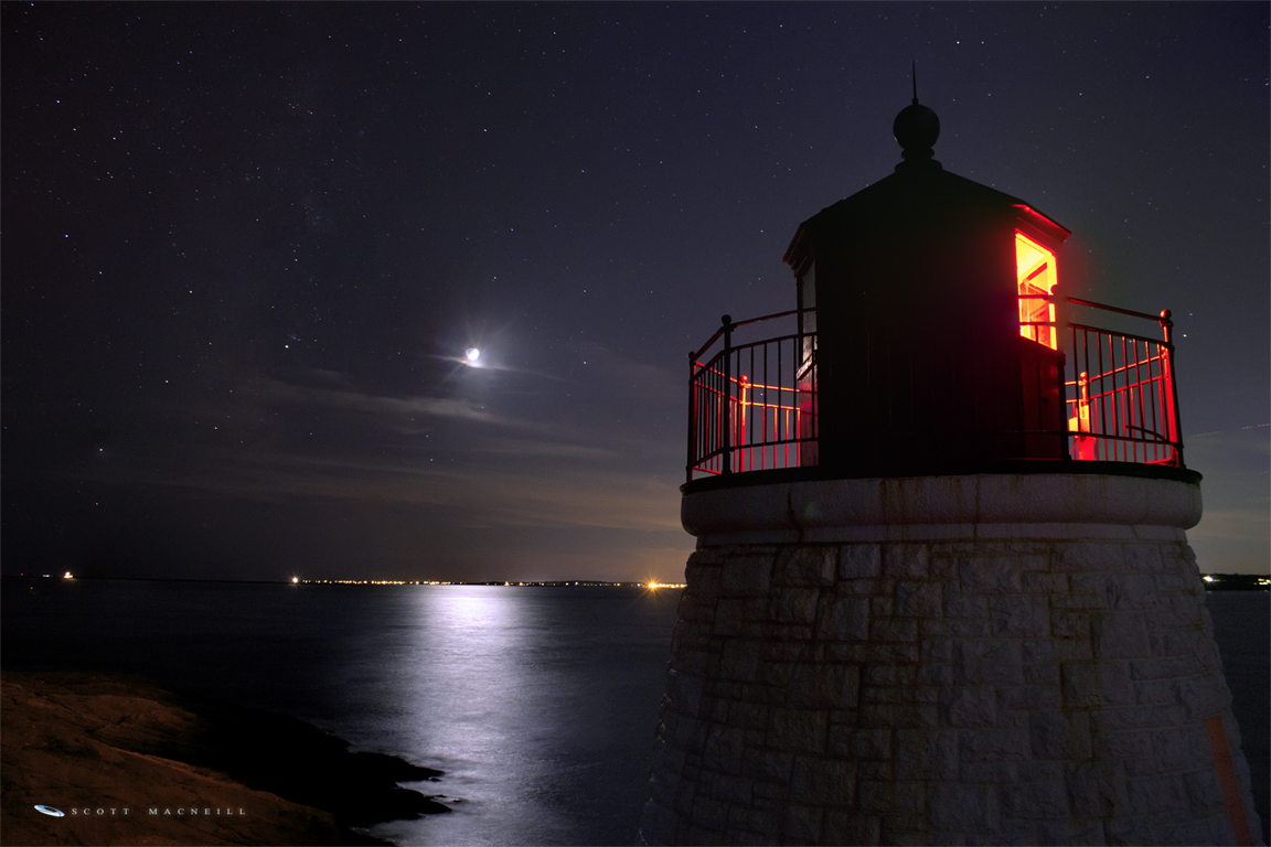 Castle Hill Light with Crescent Moon